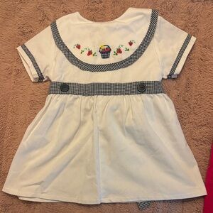 Adorable White and Navy Gingham Little Girls Embroidered Dress